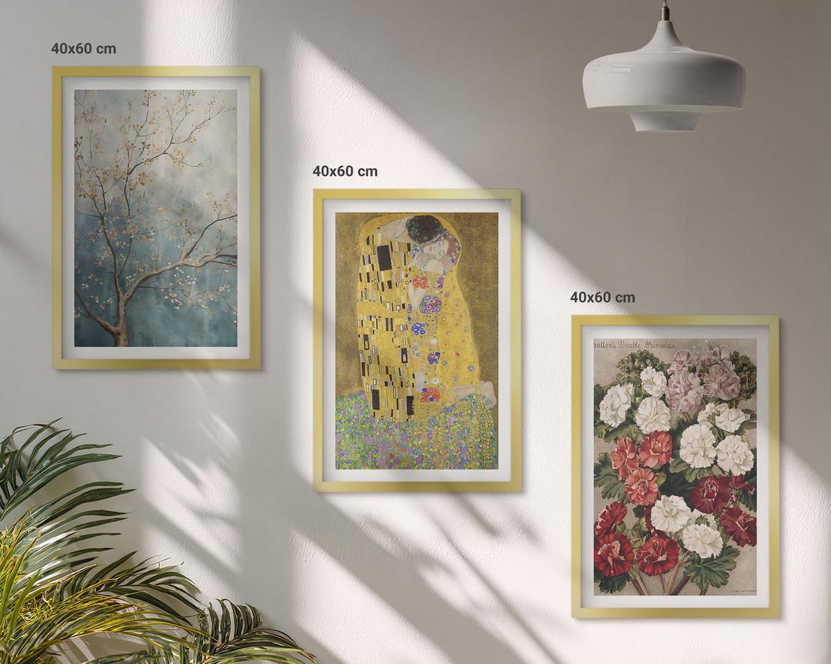 BILDER SET 3er Set - 40x60 cm Goldrahmen - Blumen des Baumes (Gemälde von Klimt) - Goldfarben, Kunststoff (40/60cm) - TULUP
