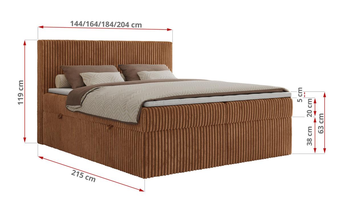 BOXBETT TILIANO 160/200 - Orange Cord - H4 - Orange, Textil (160/200cm) - MKS
