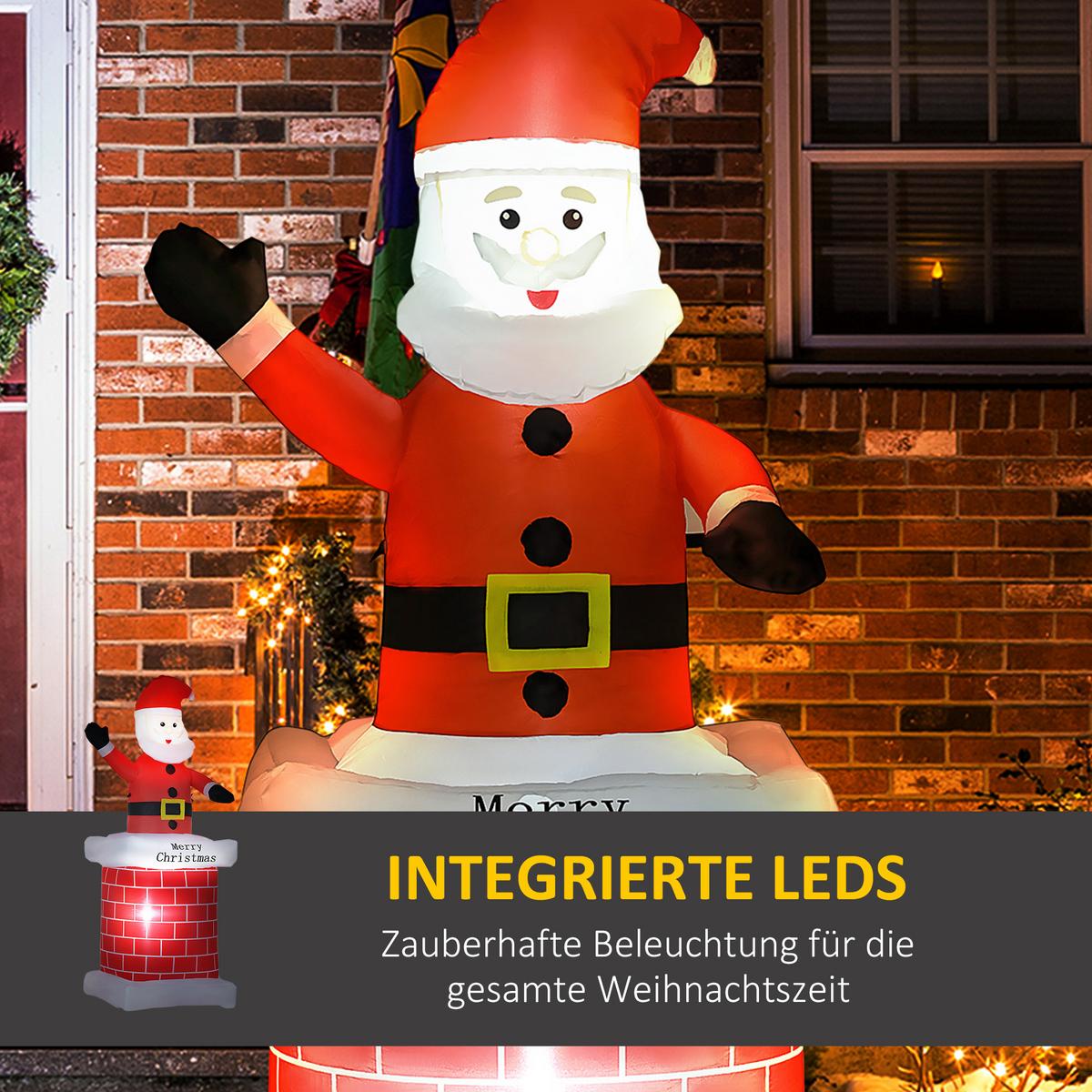 WEIHNACHTSDEKO 2,10 m Weihnachtsmann mit Schornstein aufblasbar LED-Beleuchtung - Multicolor, Kunststoff (70/210/80cm) - HOMCOM