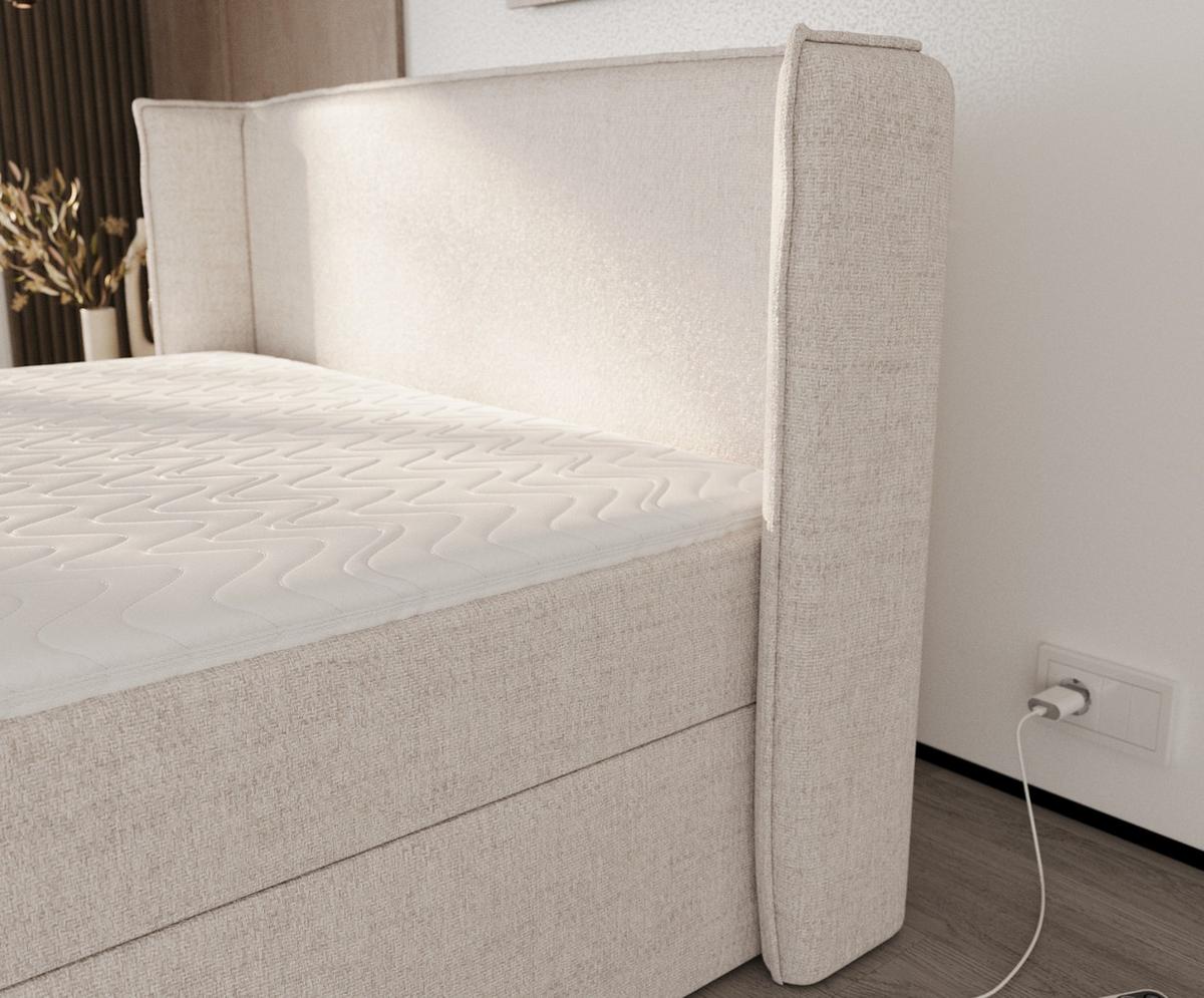 BOXBETT Viva 160/200 cm Hellbeige im Neve Stoff - Sandfarben/Schwarz, Holz/Holzwerkstoff (160/200cm) - AltaBeds