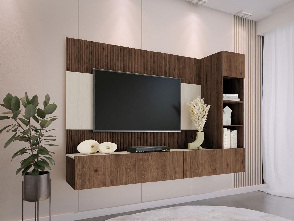 WOHNWAND Deromi II - Braun, Holzwerkstoff (220/150/38cm) - MIRJAN24