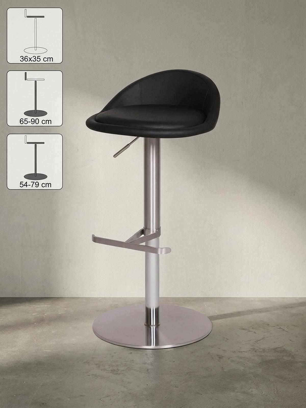 BARHOCKER Höhenverstellbar Edelstahl Halbrunde Rückenlehne DONAU, Schwarz 43x43x90 cm - Silberfarben/Schwarz, Kunststoff/Textil (43/90/43cm) - KADIMA DESIGN