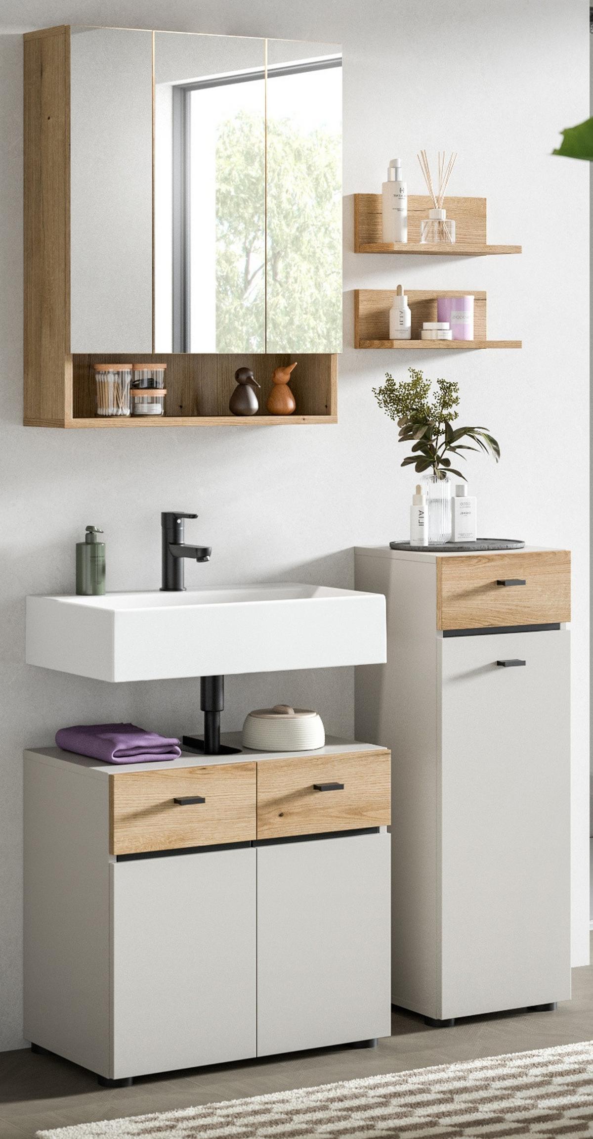BADMÖBEL-SET Kaschmir, Evoke Eiche 5-teilig 107 cm, Komplettset in modernem Design - Kaschmir/Eichefarben, Glas/Holzwerkstoff (107/191/35cm) - Inn.Furn