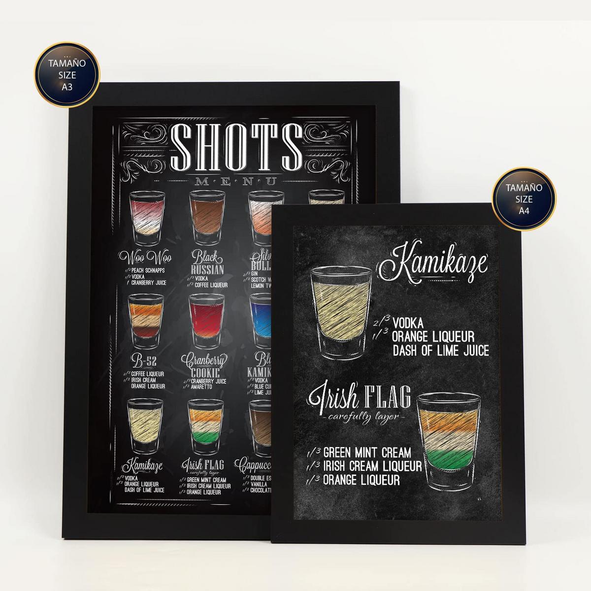 POSTER Set Mit 6 Schüsse Vollfarbige Illustrationen Von Kaffee & Getränken Im Werbetafel Illustrationen Für & Heim A3 & A4 Schwarzer Rahmen - Schwarz, Papier (29/3cm) - Nacnic