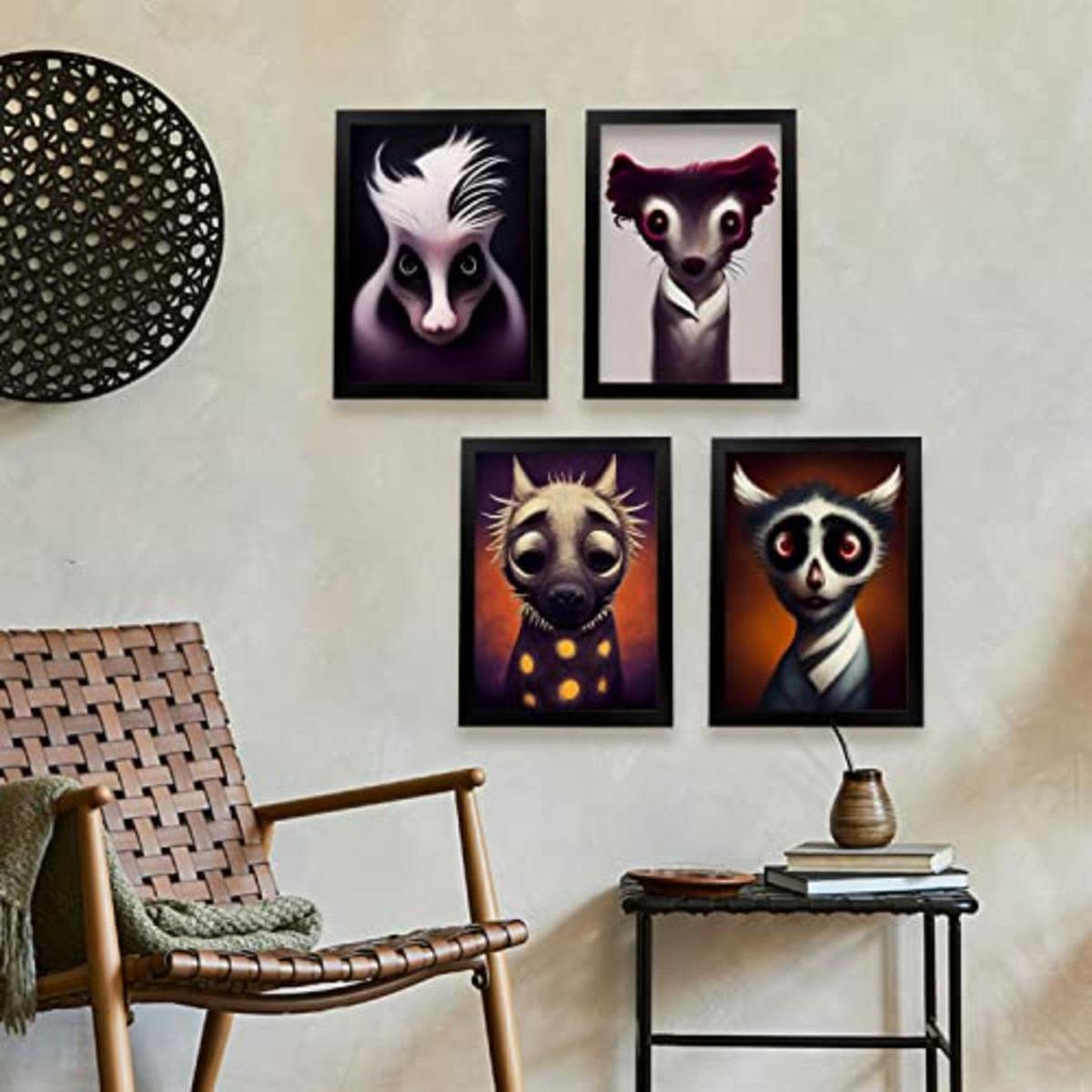 POSTER Set mit 4 Rot Tier im T Burton Goth Stil A4 Rahmenlos - Klar, Papier (29.7/3cm) - Nacnic