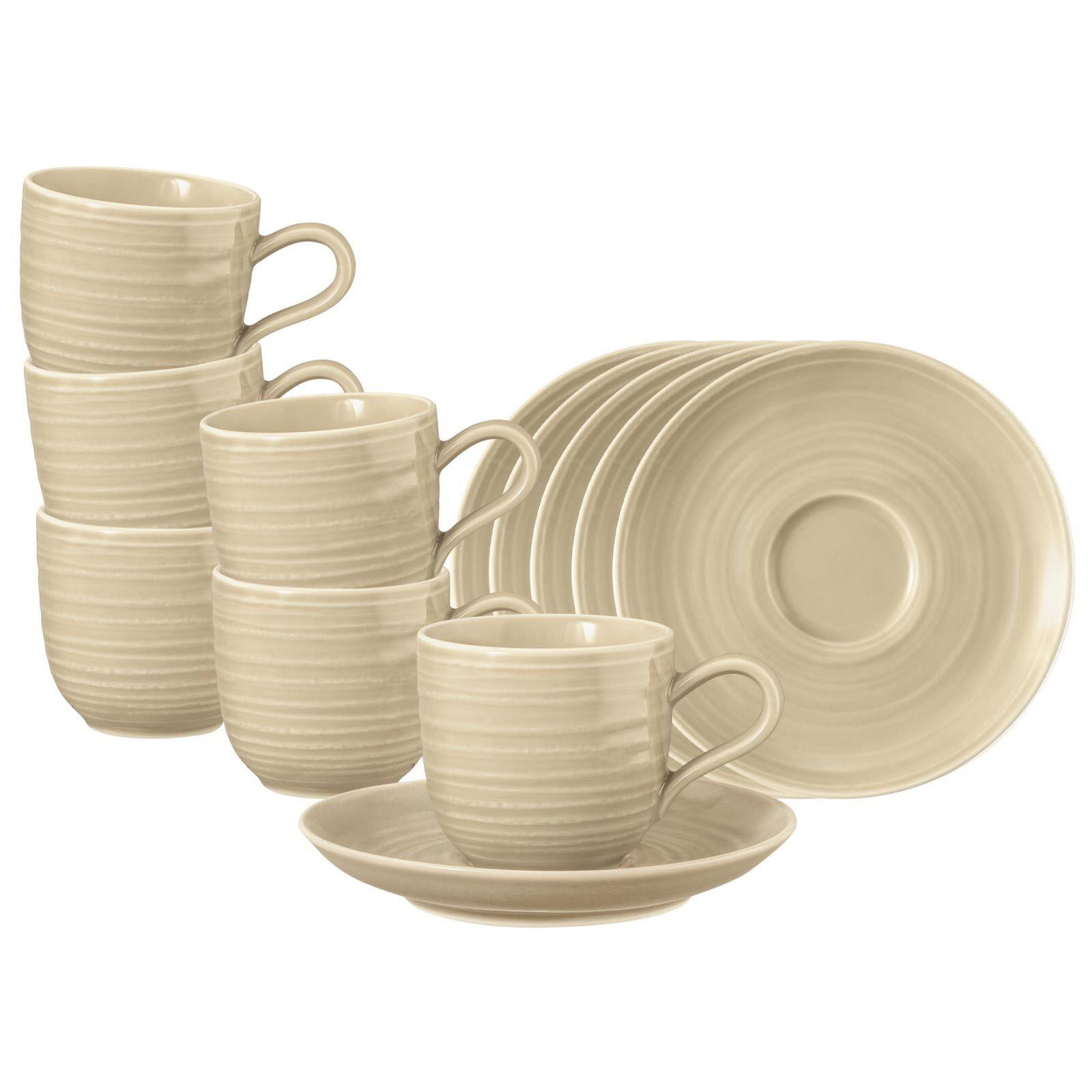 ESPRESSOTASSEN MIT UNTERTASSEN Terra Sandbeige 0,09 l 6er Set - Beige, Keramik (12/7.8/12cm) - Seltmann Weiden