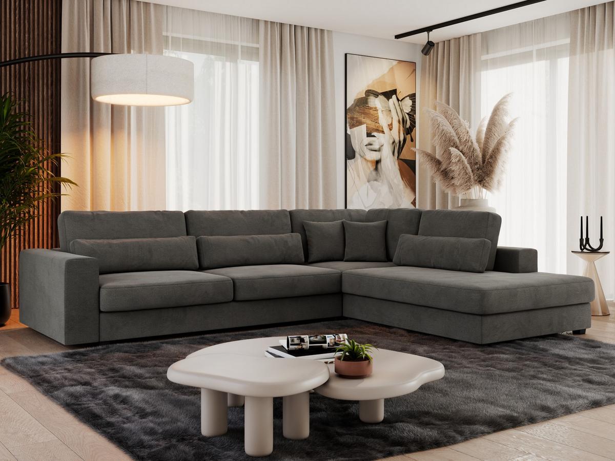 ECKSOFA Savona Dunkelgrau Velvet - rechts - Dunkelgrau/Schwarz, Kunststoff/Textil (249/316cm) - MKS