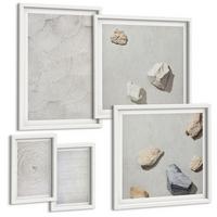 BILDER SET 5er Set - 50x50 cm & 20x30 cm & 40x60 cm Weißer Rahmen - Geometrische Pappsteine - Weiß, Kunststoff (40/60cm) - TULUP