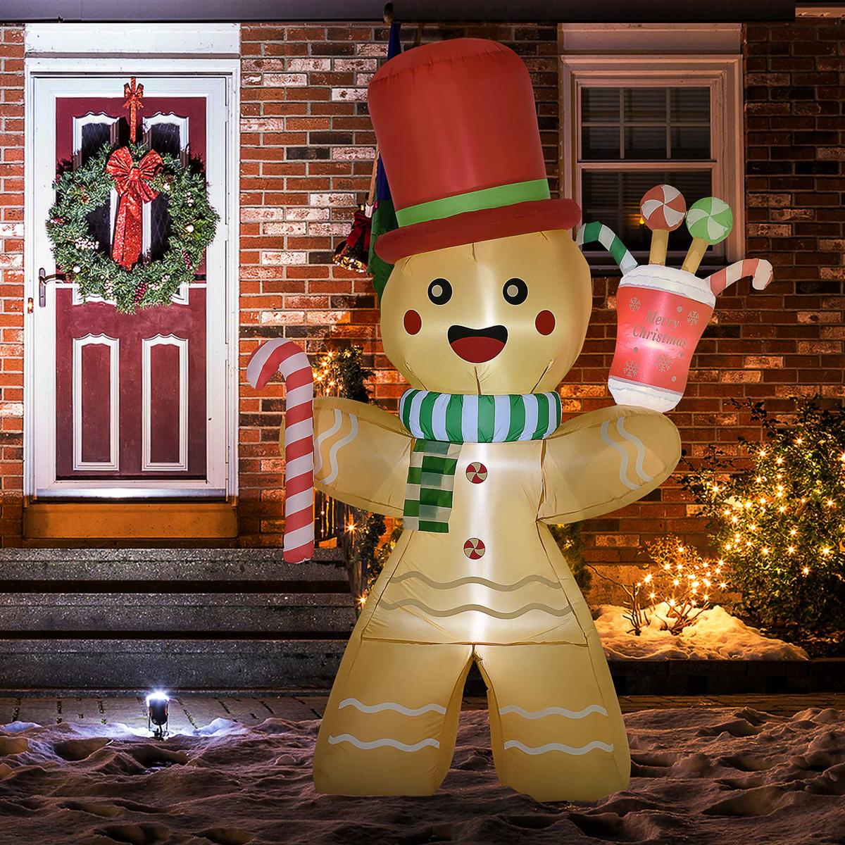 WEIHNACHTS Aufblasbarer Lebkuchenmann 2,35 m mit LED-Lichtern wetterfest - Orange, Kunststoff (75/235/170cm) - HOMCOM