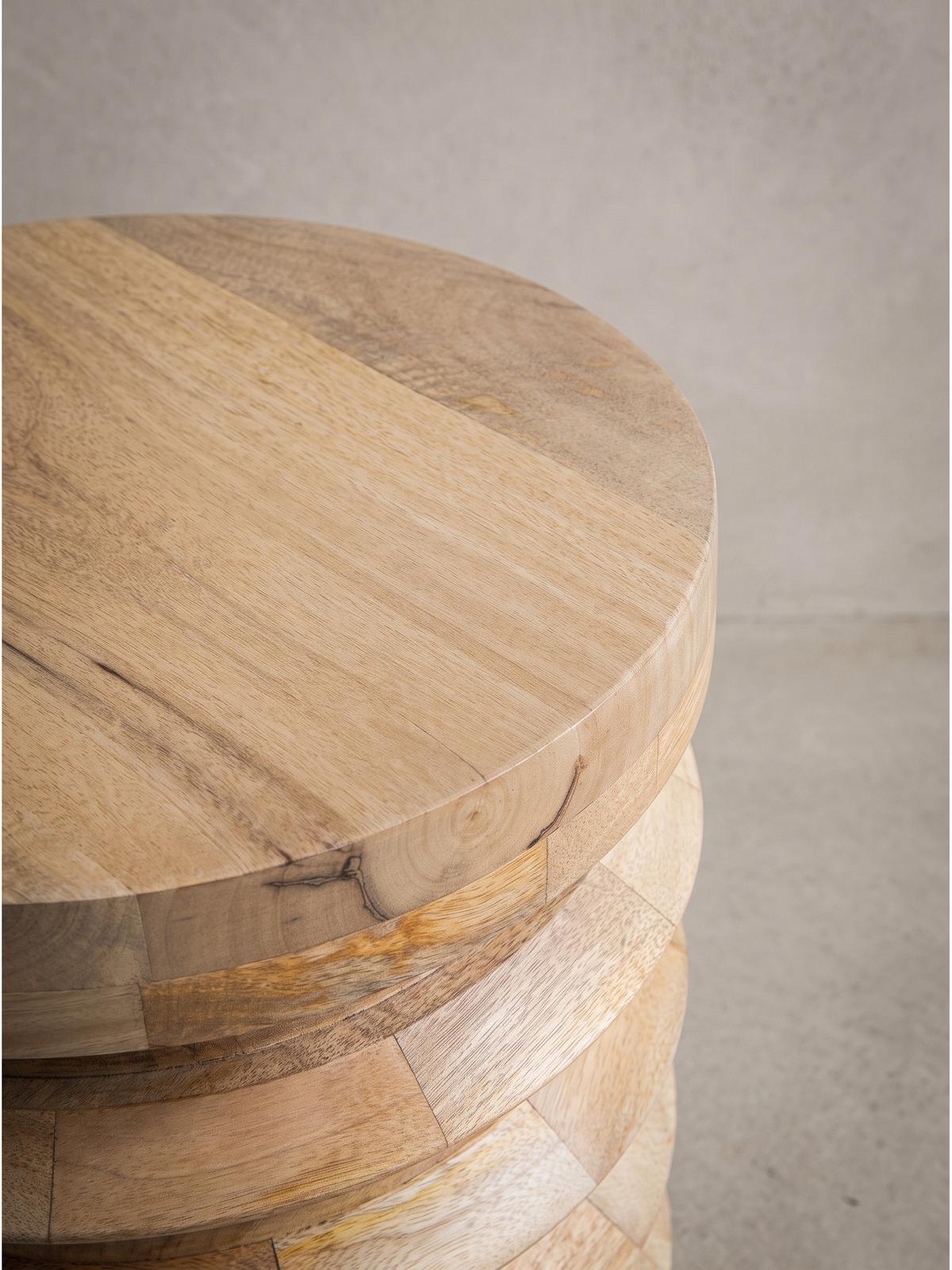 BEISTELLTISCH JELSA, Mango Massivholz, handgefertigt, Ø 35 x 45 cm - Hellbraun/Braun, Holz (35/35/45cm) - KADIMA DESIGN