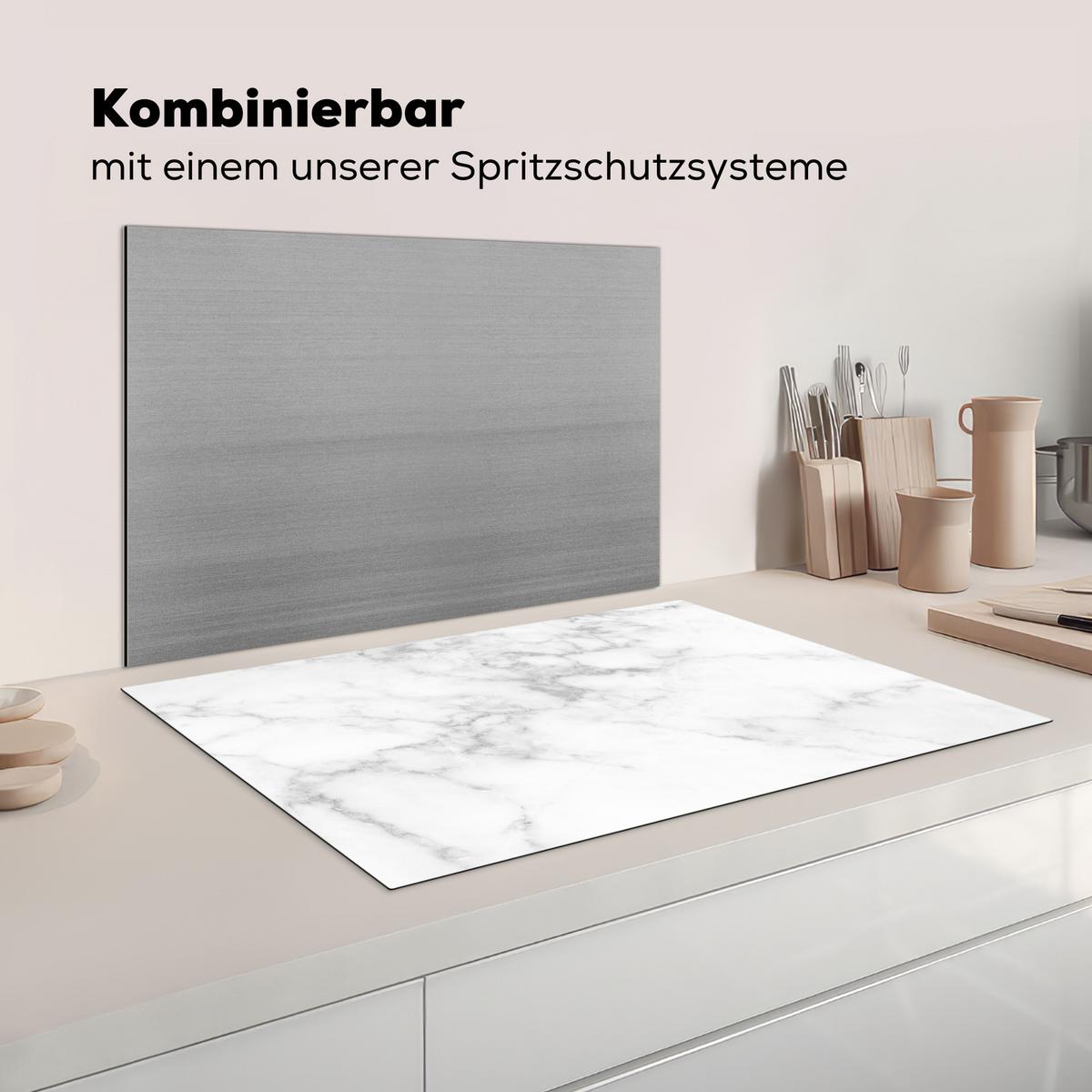 HERDABDECKPLATTE Marmor - Grau - Weiß - Strukturierter Marmor Abdeckung Ceranfeld 81.2x52 cm - Weiß, Kunststoff (81.2/52/0.2cm) - MuchoWow