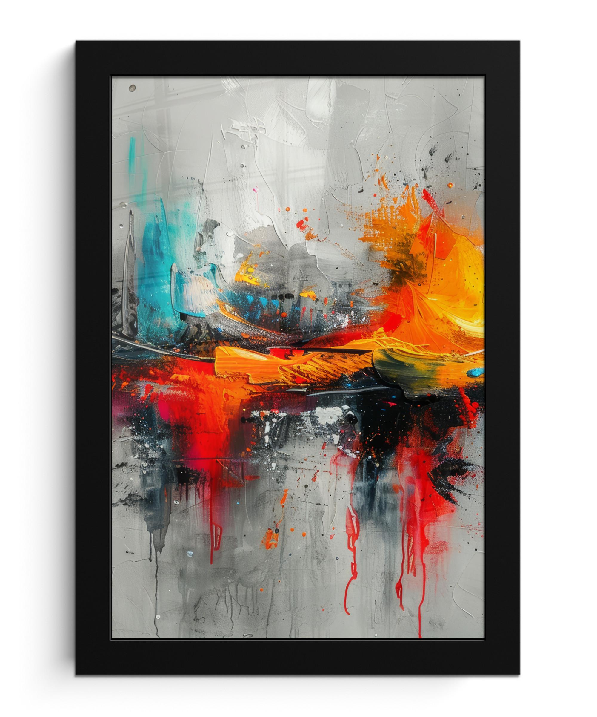 POSTER MIT RAHMEN Moderne Kunst - Orange - Grau - Abstrakt Poster 20x30 cm - Hellgrau, Papier (20/30cm) - MuchoWow