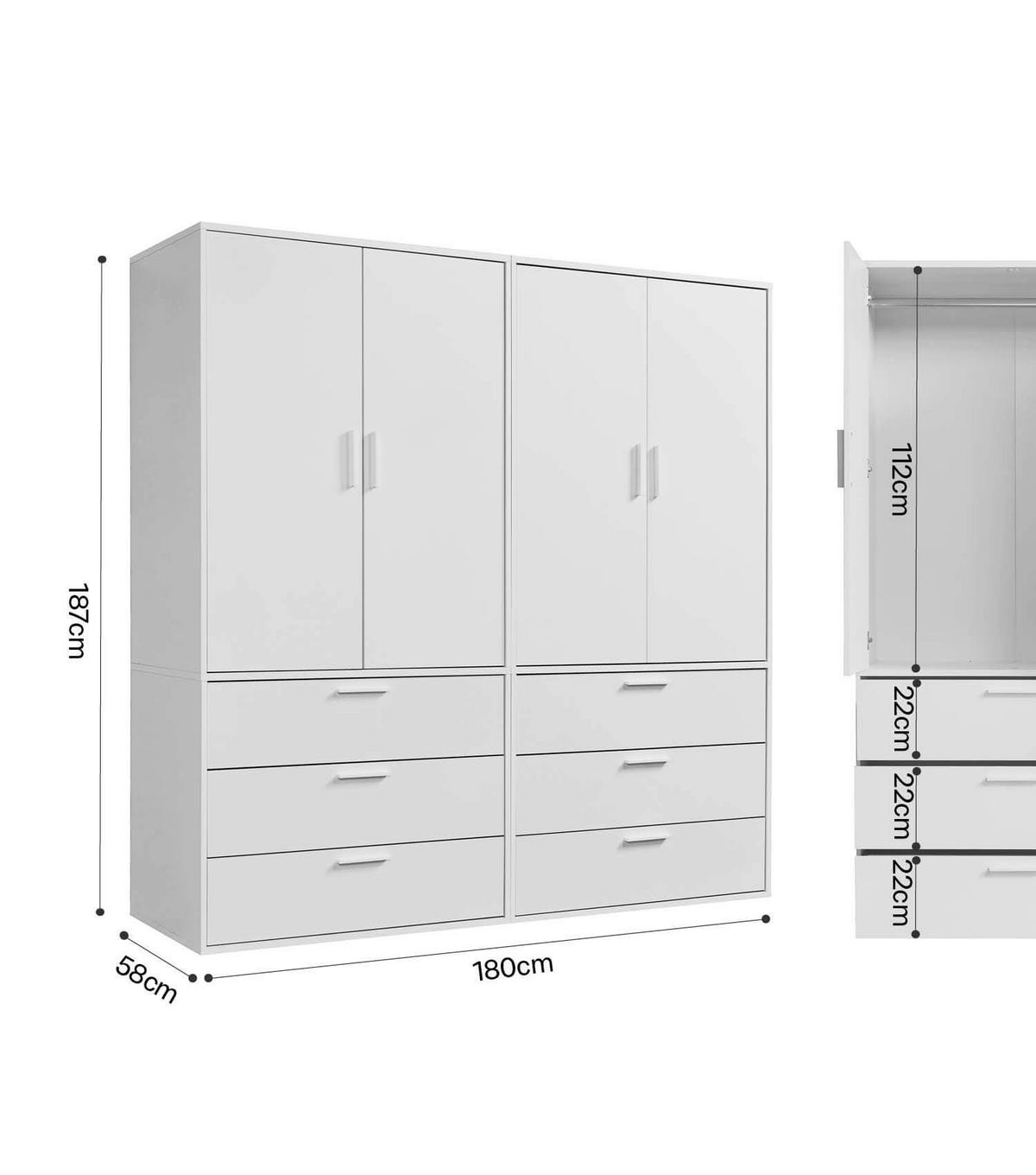 KLEIDERSCHRANK Grid deckenhoch - Weiß, Holzwerkstoff (180/234/58cm) - Mokebo
