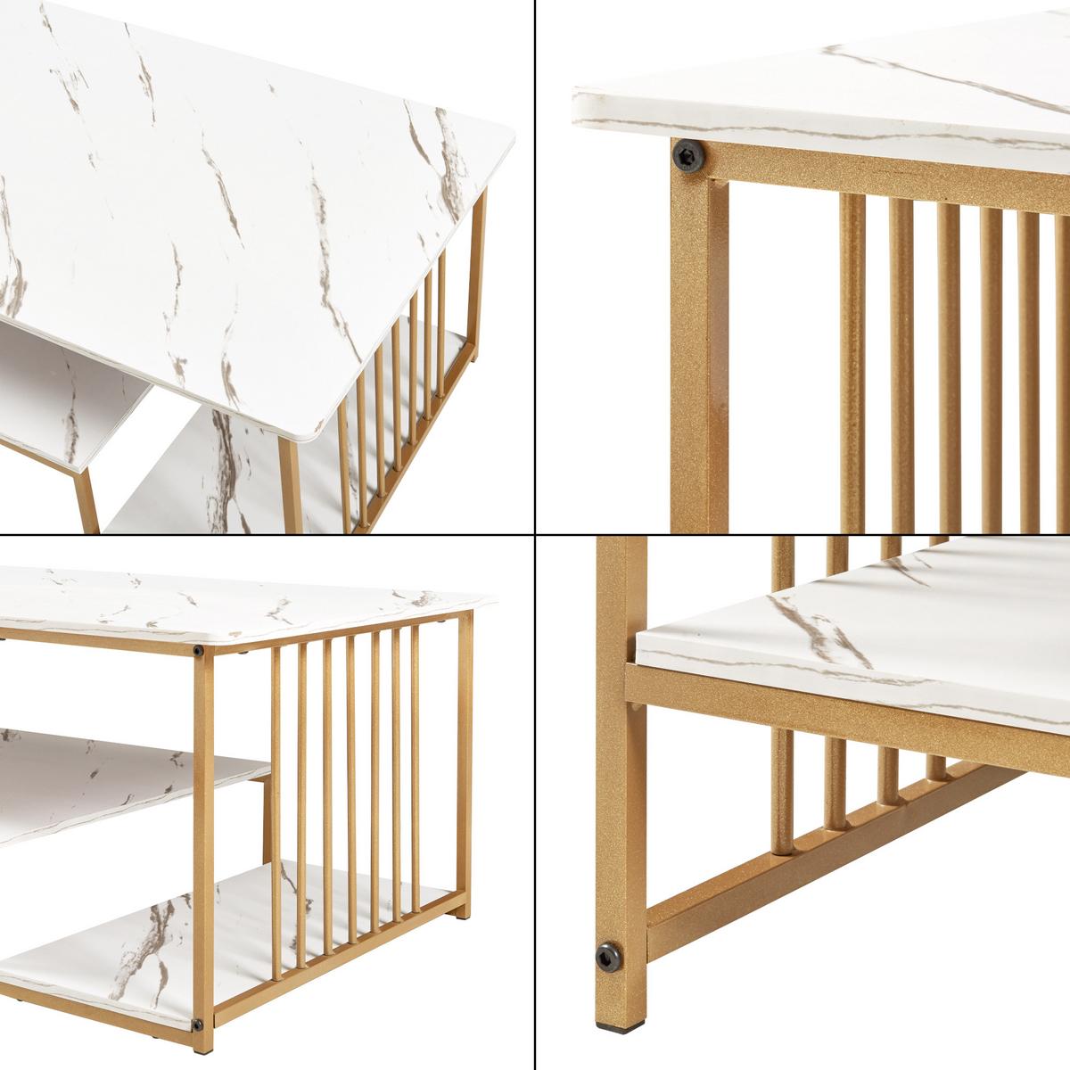 COUCHTISCH Klibro 120/60/42 cm - Goldfarben/Weiß, Holzwerkstoff/Metall (60/120/42cm) - [en.casa]