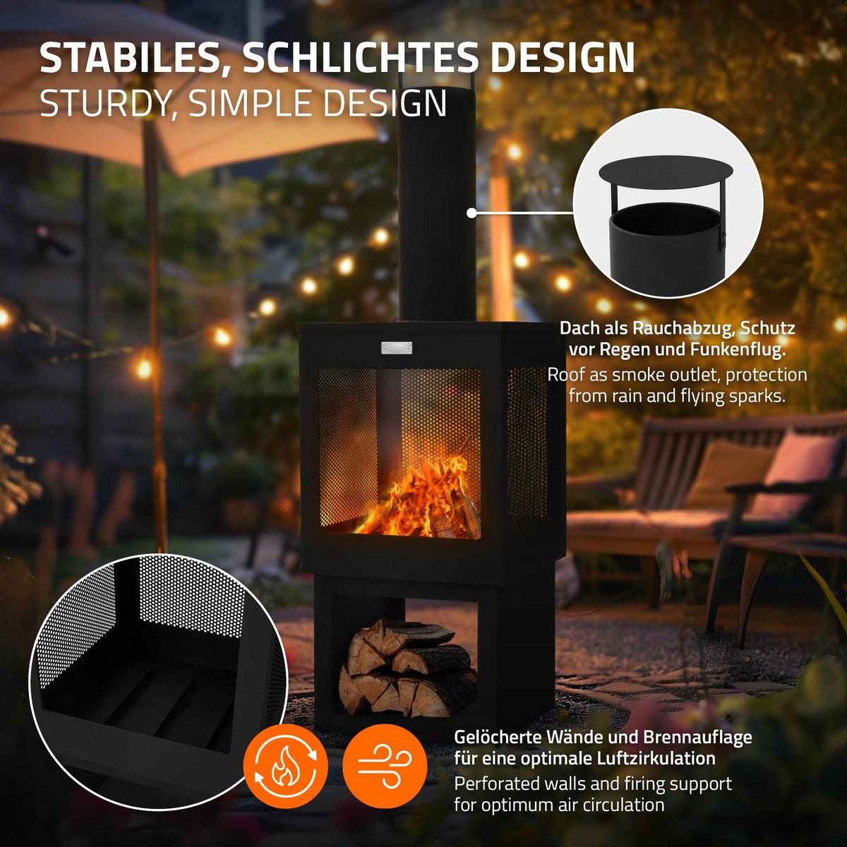 GARTENKAMIN 128x40 cm Schwarz - Schwarz, Metall (40/128/40cm) - ML-DESIGN