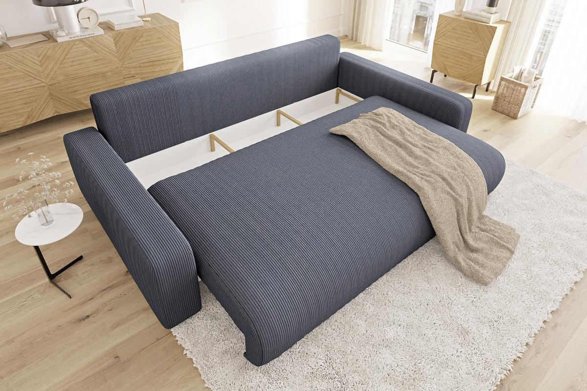 BIGSOFA Emma Grau Cord - Schwarz/Grau, Holz/Kunststoff (234/78/122cm) - S-Style Möbel