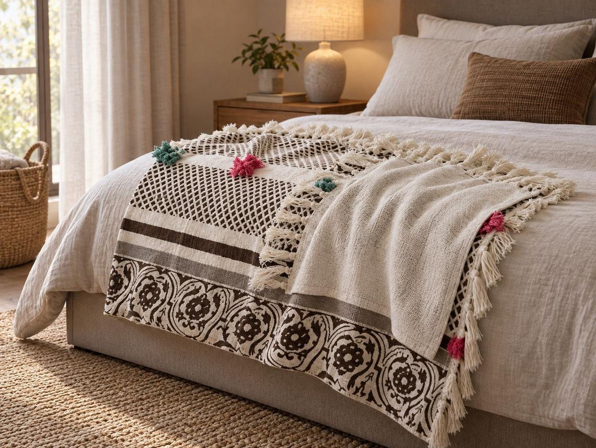 DECKE Braun Chinsurah 130/180 cm - Braun, Naturmaterialien/Textil (130/180cm) - Beliani