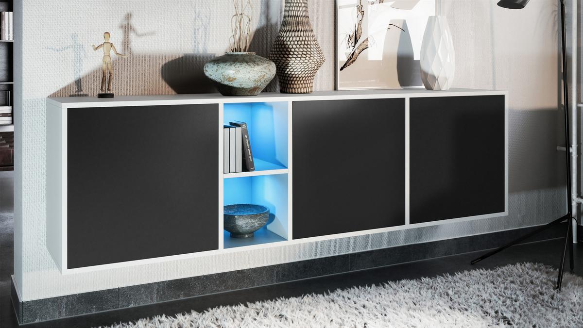 SIDEBOARD Cuba Türen in Schwarz matt - Schwarz, Holzwerkstoff (182/53/35cm) - Vladon