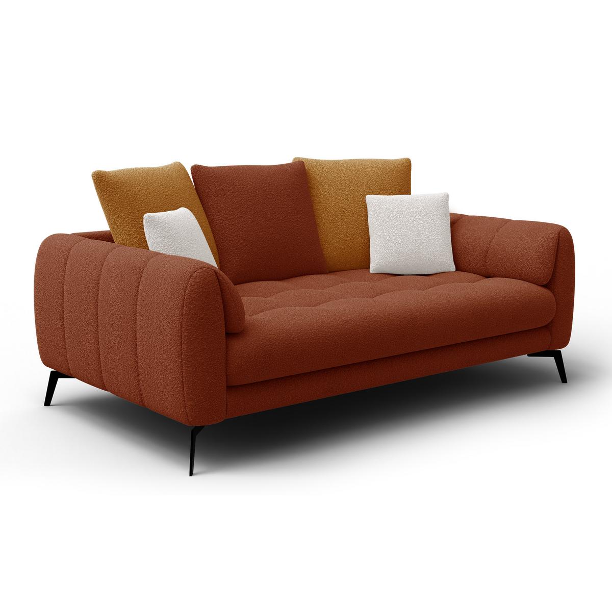 SOFA CALME 2,5-Sitzer, dunkelorange und écru - Dunkelorange/Schwarz, Holz/Textil (199/92/108cm) - Wozimo