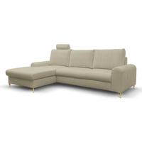 ECKSOFA VERONA L-S Beige Geflochtener Stoff mit Schlaffunktion - Beige, Holz (251/164cm) - MASSENO