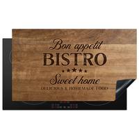 HERDABDECKPLATTE Zitat - Bistro - Guten Appetit - Süßes Zuhause - Holzmaserung Ceranfeldabdeckung 90x52 cm - Braun, Kunststoff (90/52/0.2cm) - MuchoWow