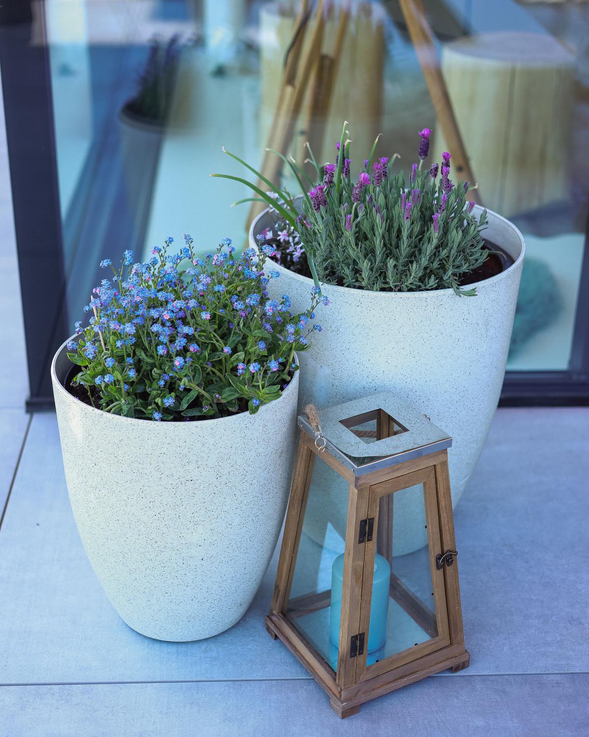 BLUMENTOPF cremeweiß rund 43/43/52 cm Croton - Weiß, Stein (52cm) - Beliani