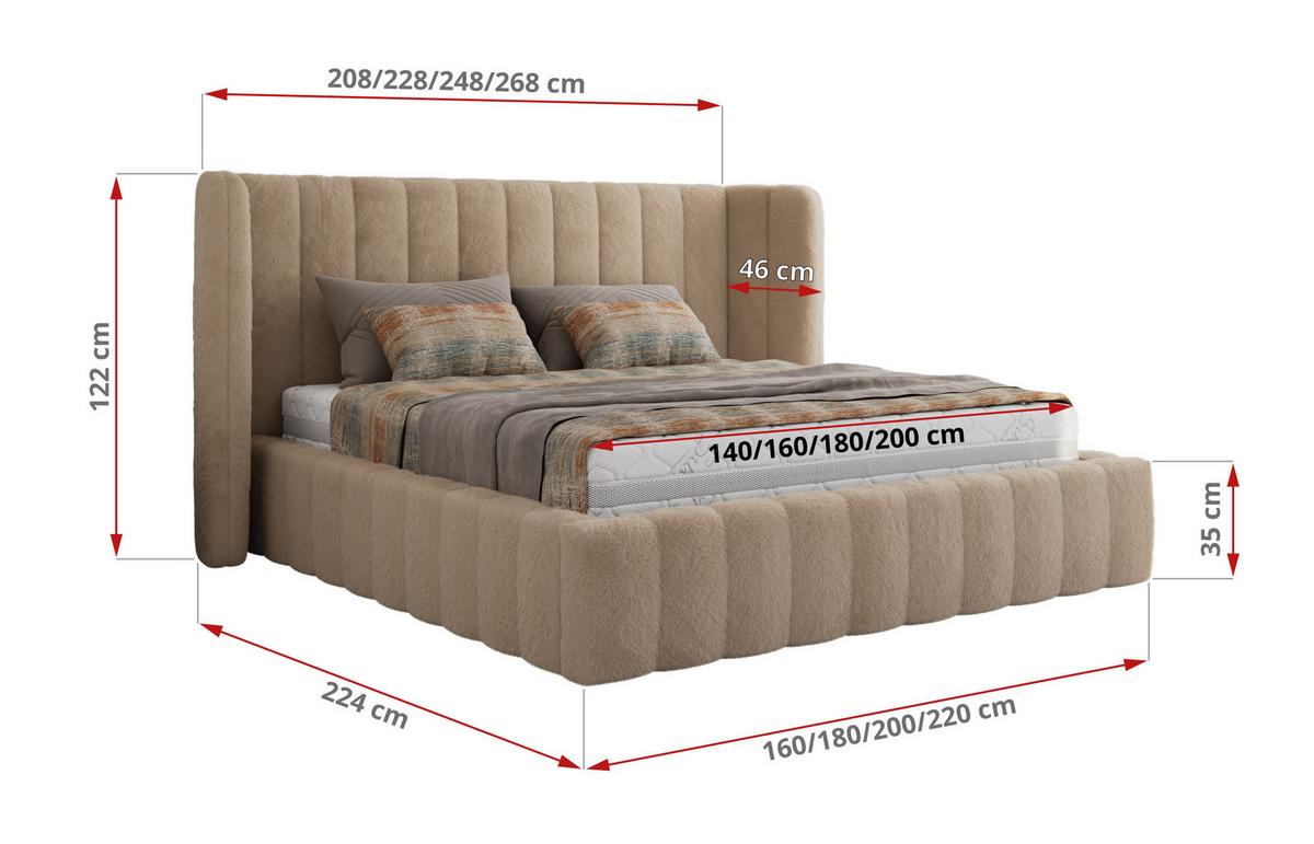 POLSTERBETT GOLETTA CLASSIC 140/200 - Beige Plüsch - Multipocket-Matratze - Beige, Textil (140/200cm) - MKS
