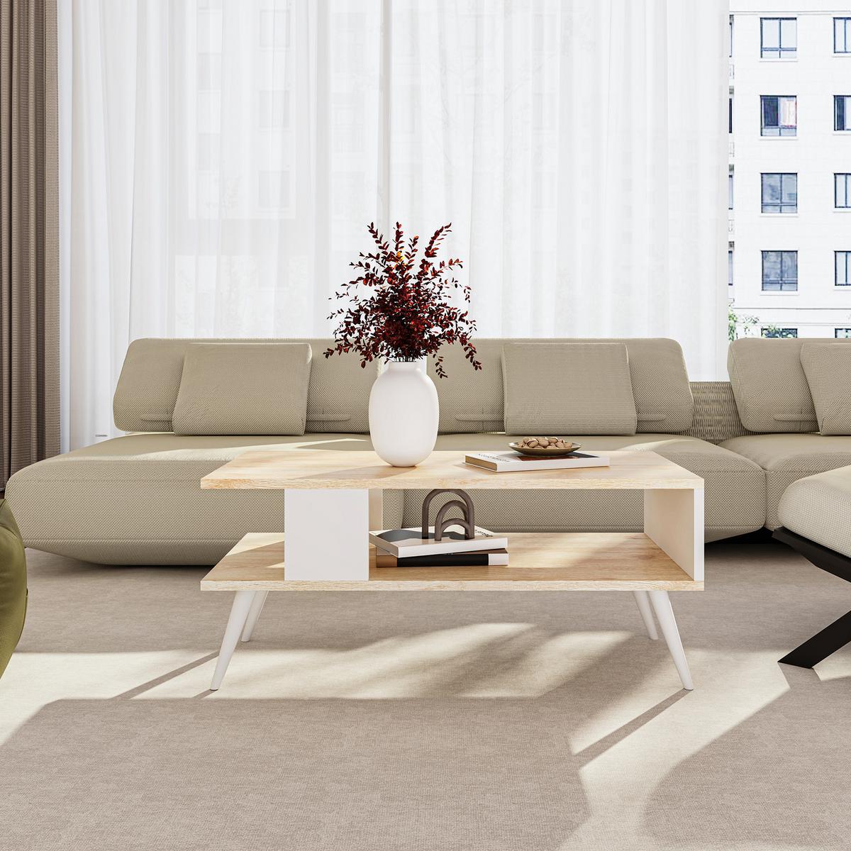 COUCHTISCH Lycksele 90/45/40 - Eichefarben, Holzwerkstoff/Kunststoff (45/90/40cm) - [en.casa]