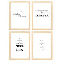 POSTER Set mit 4 Gin TypografieStil A4 Rahmen aus hellem Holz - Beige, Papier (29.7/3cm) - Nacnic