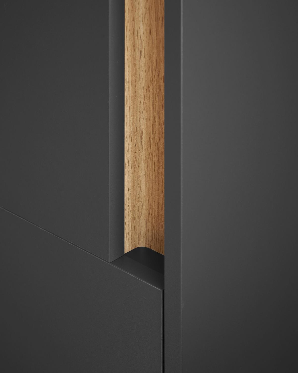BAD-HOCHSCHRANK grau matt, Wotan Eiche, Badschrank 34 x 200 cm - Eiche Wotan/Schwarz, Holzwerkstoff/Kunststoff (34/199/34cm) - Furn.Design