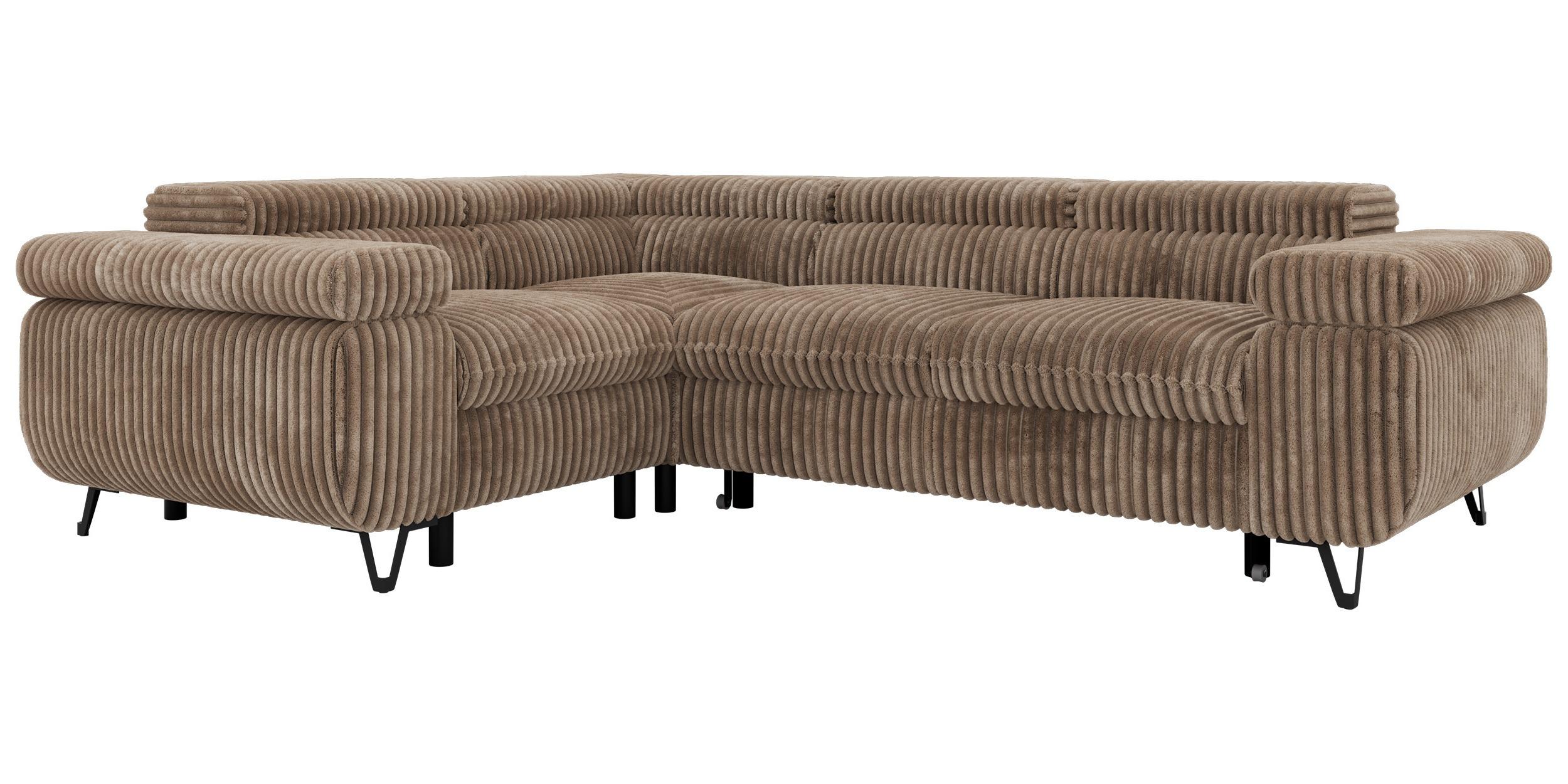 ECKSOFA FALCO L - Braun Cord - Links Seite - Schwarz/Braun, Textil/Metall (197/268cm) - MKS