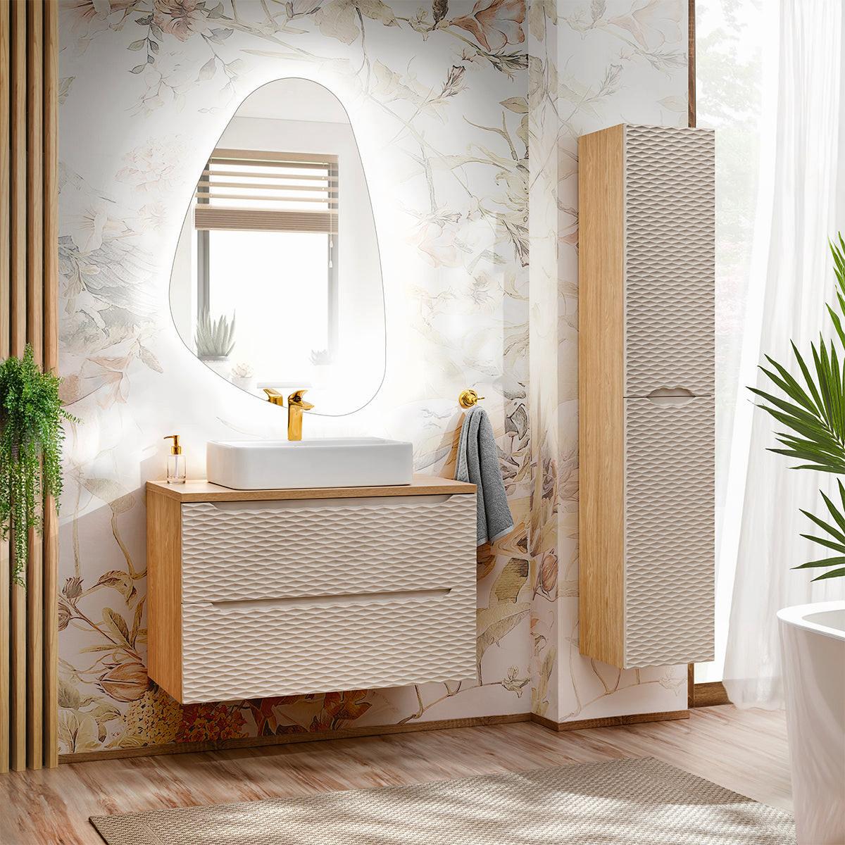 WASCHTISCHUNTERSCHRANK 90cm Elora Beige und Holz - Braun, Holzwerkstoff (90/59/46cm) - Petits-meubles