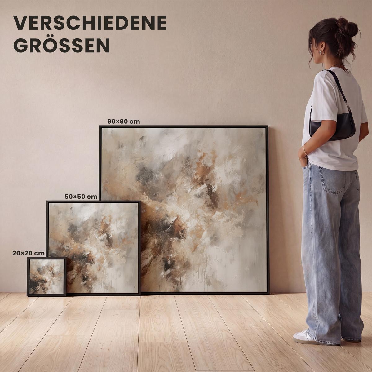 LEINWAND Bilder mit Rahmen - Farbe - Abstrakt - Beige - Kunst - 50x50 - Greige, Textil (50/50cm) - MuchoWow
