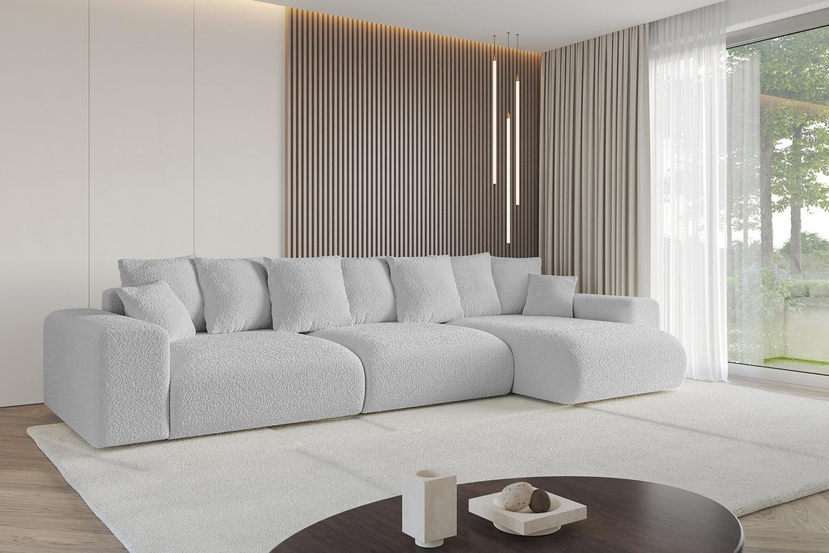 ECKSOFA Ottomane rechts ESKAR-L2 364x176x72 Hellgrau Bouclé - Hellgrau/Schwarz, Holzwerkstoff/Kunststoff (176/364cm) - ALTDECOR