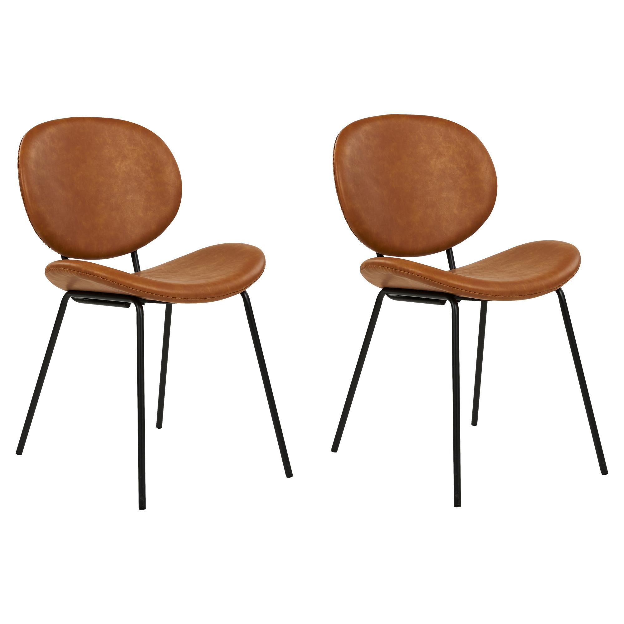 ESSZIMMERSTUHL 2er-Set Kunstleder Braun Luana - Schwarz/Braun, Textil/Metall (50/80/52cm) - Beliani