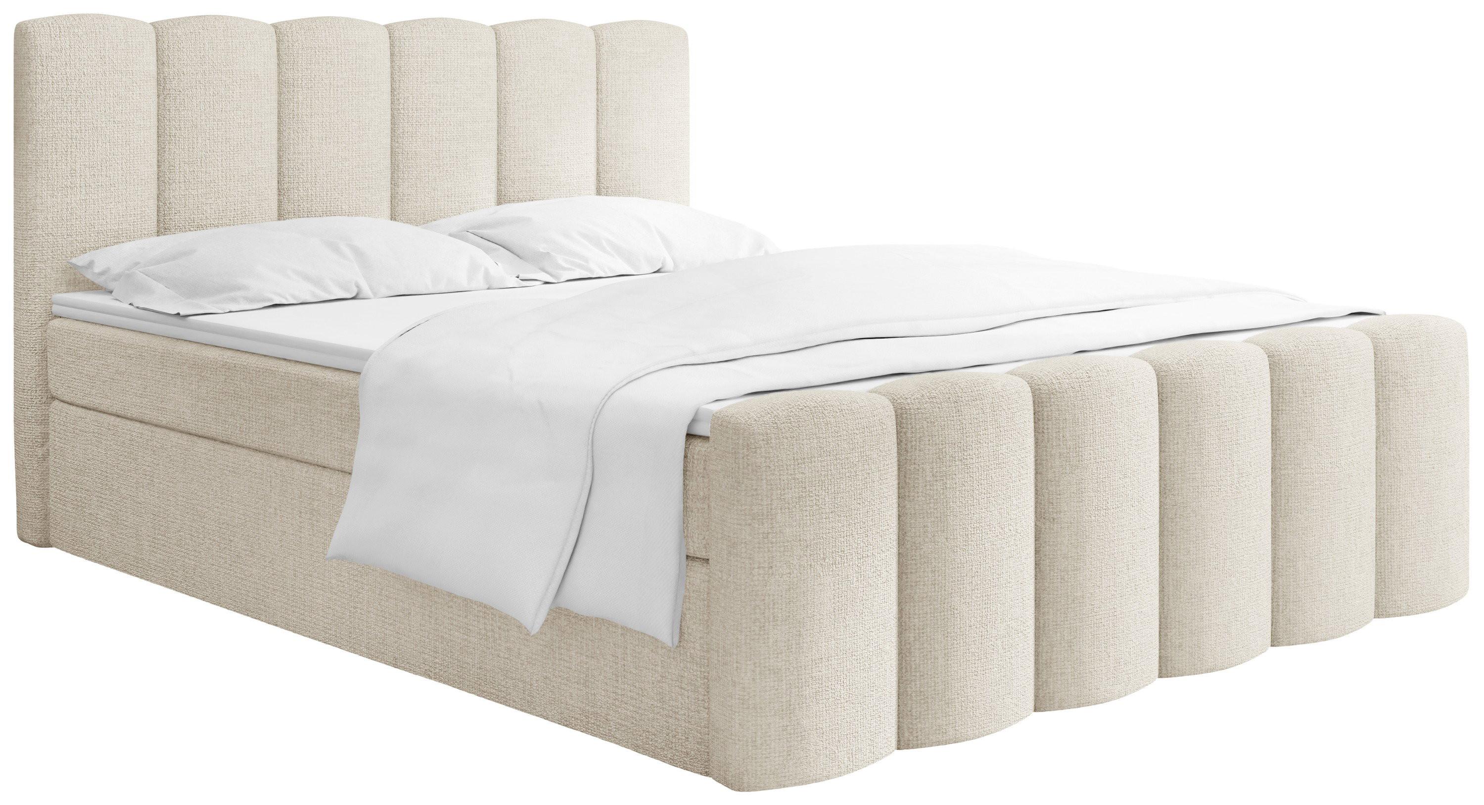 BOXBETT Serenity mit Bettkasten, Creme Chenille 200x200 cm – inkl. H4 Taschenfederkern Matratze & Foam Topper - Creme/Schwarz, Holz/Holzwerkstoff (200/200cm) - WFL GROUP