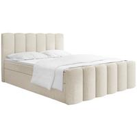 BOXBETT Serenity mit Bettkasten, Creme Chenille 120x200 cm – inkl. H4 Taschenfederkern Matratze & Foam Topper - Creme/Schwarz, Holz/Holzwerkstoff (120/200cm) - WFL GROUP
