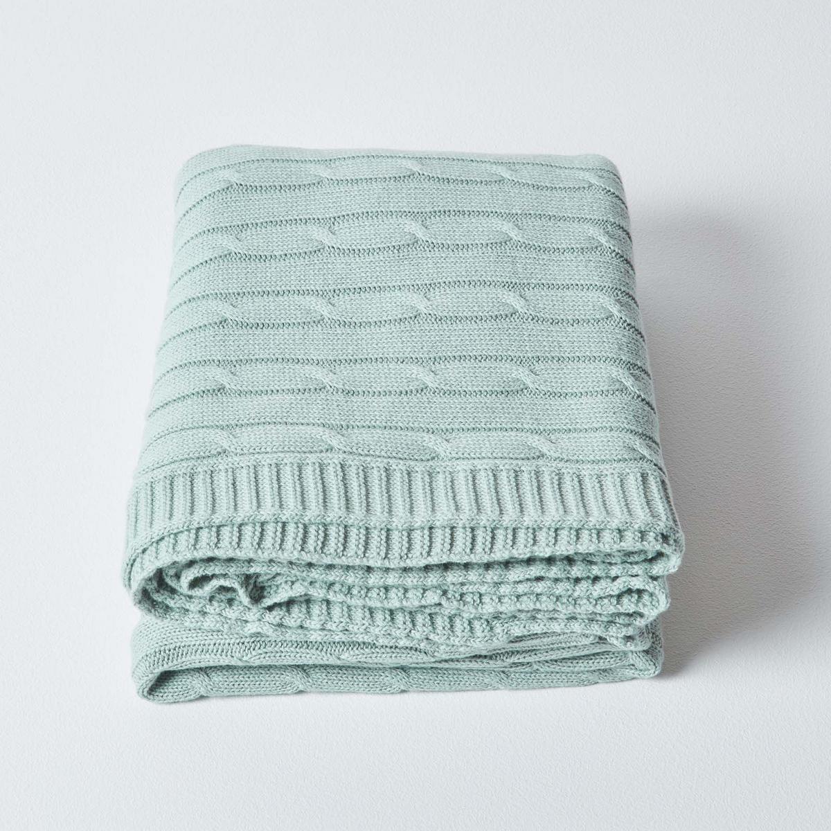 STRICKDECKE 150/200 cm, Baumwolle mit Zopfmuster - Pastellblau, Textil (150/200cm) - Homescapes
