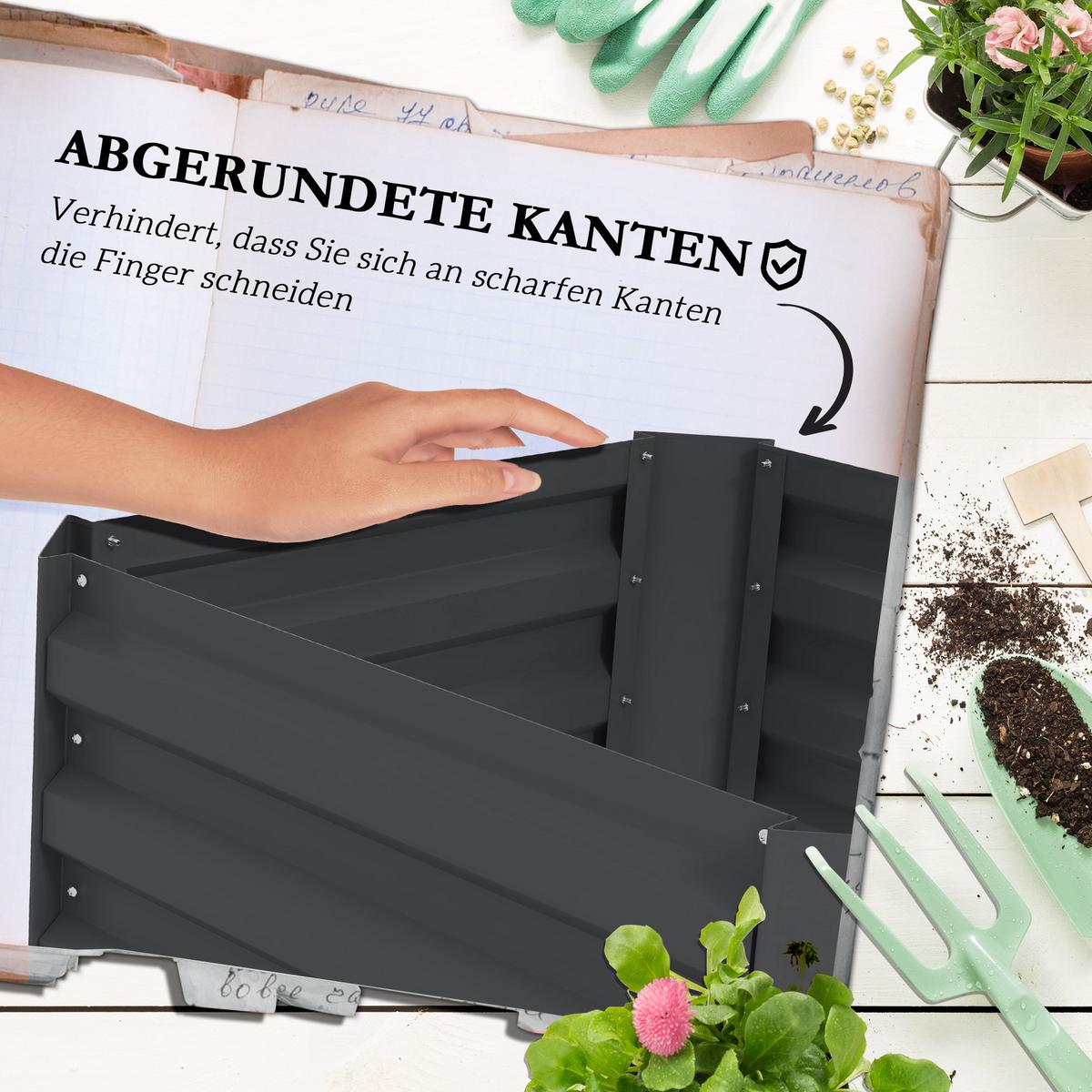 HOCHBEET mit Rankhilfe offenem Boden, Gemüsebeet für Garten - Dunkelgrau, Metall (61/140/61cm) - Outsunny