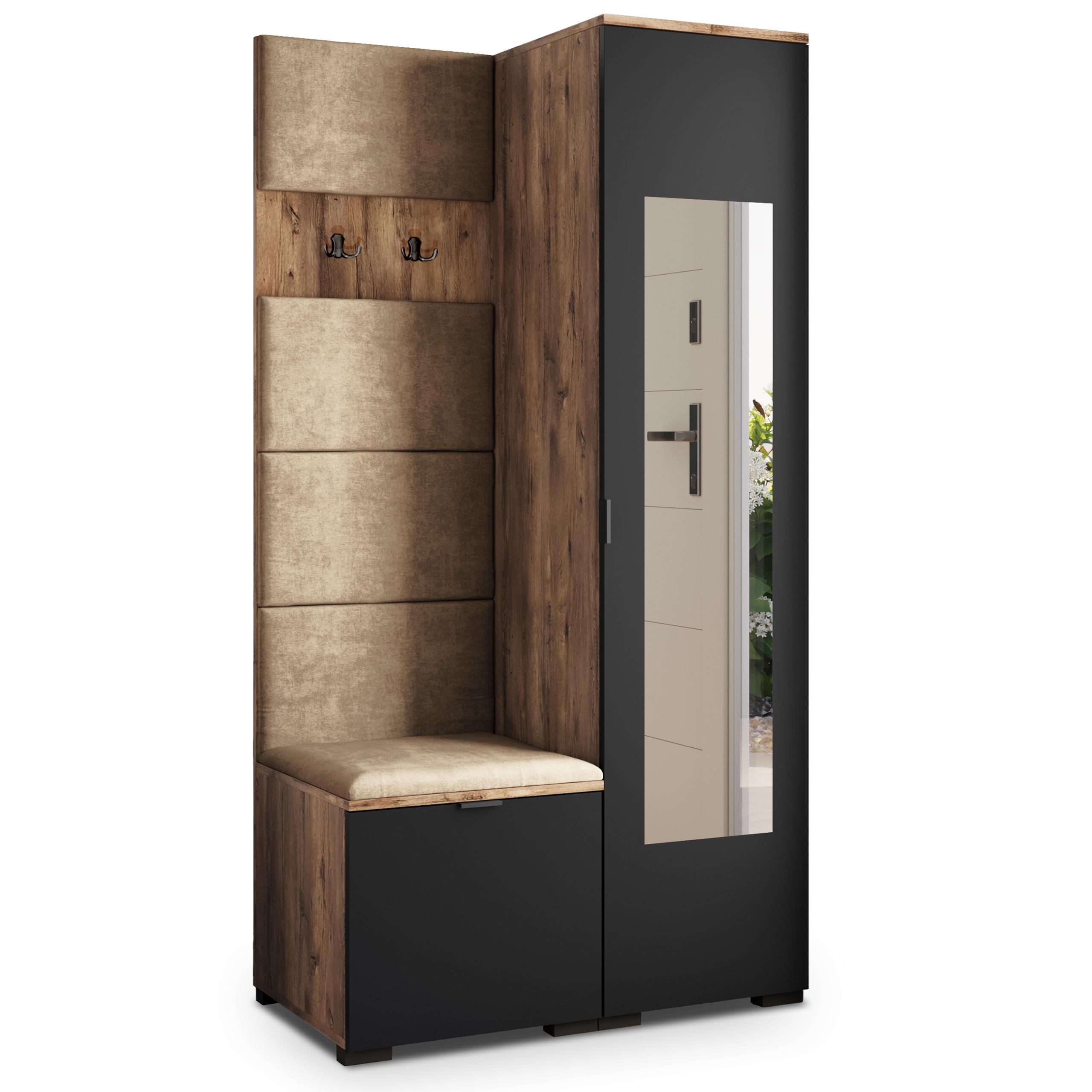 GARDEROBENSCHRANK VIRA 95/181/51 cm Modern Garderobe-Set Eiche Lefkas - Eichefarben/Schwarz, Holzwerkstoff (95/181/51cm) - MASSENO