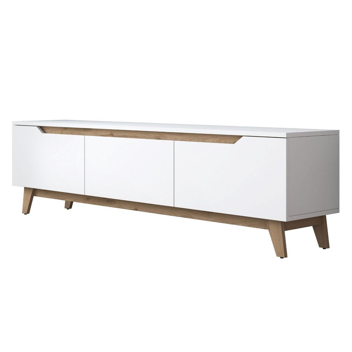 TV-MÖBEL mit 3 Türen weiß - L180 cm - Weiß, Holzwerkstoff (35/48.6/12.5cm) - Calicosy