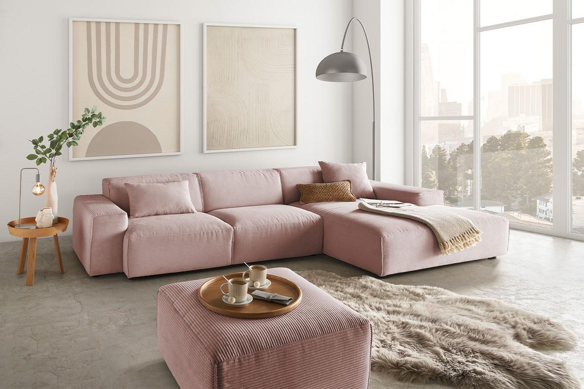 ECKSOFA RANI Pink Cord - Schwarz/Rosa, Kunststoff/Textil (299/189cm) - KAWOLA