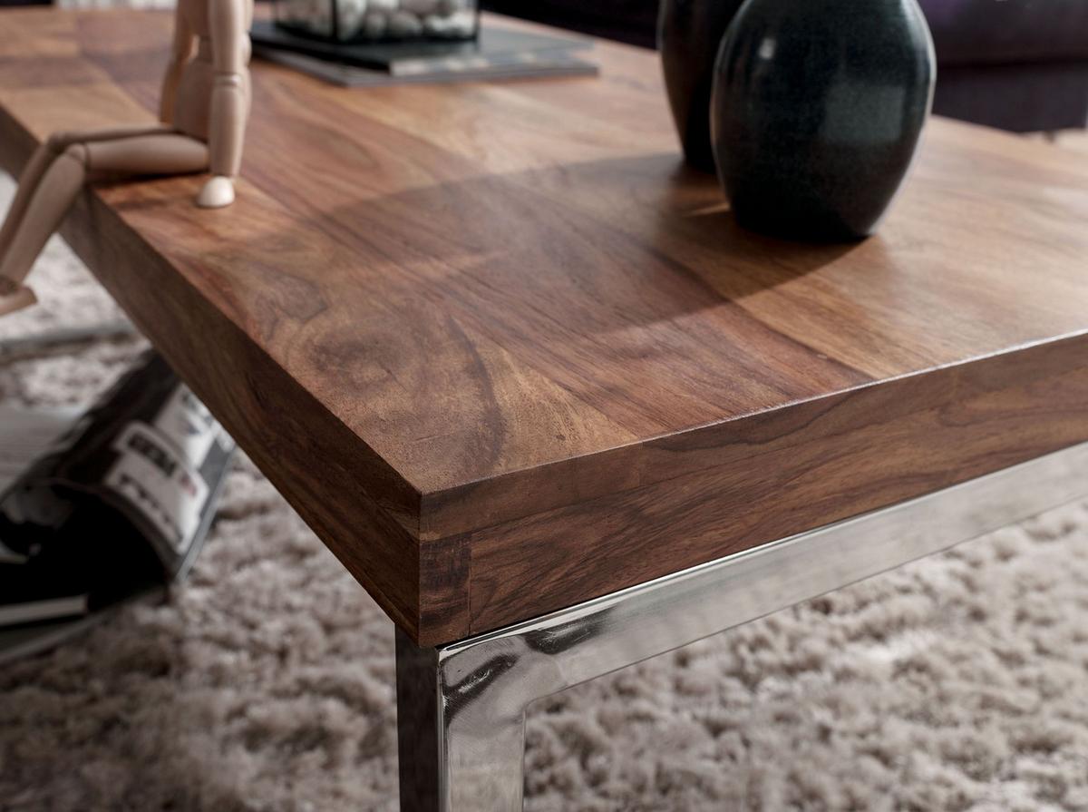 COUCHTISCH GUNA im Landhaus-Stil aus massivem Holz mit Designmerkmalen, Dunkelbraun 60x120x40 cm - Silberfarben/Braun, Holz/Metall (120/60/40cm) - KADIMA DESIGN