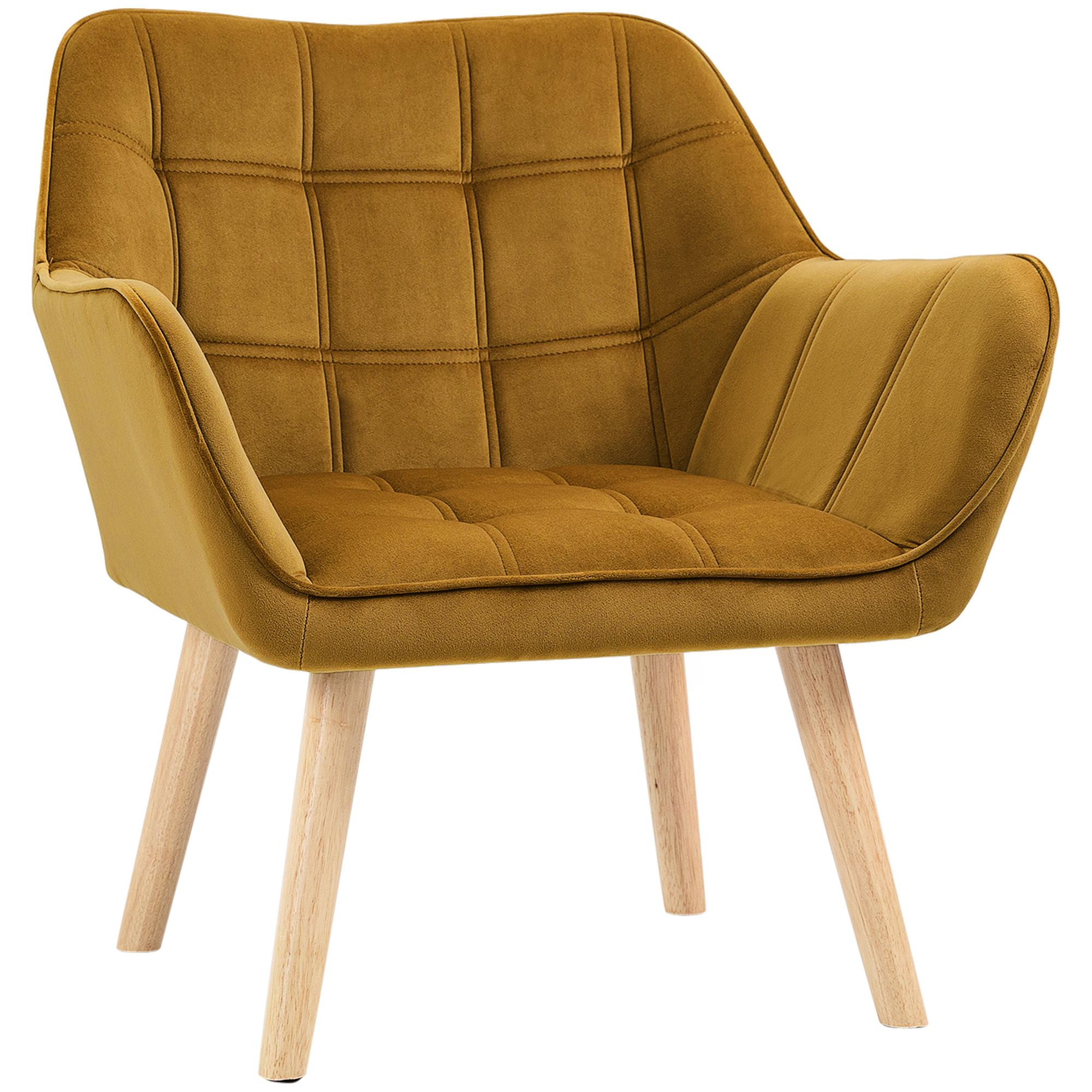 POLSTERSESSEL, Skandi Design, bis 120 kg, Kautschukholzbeine - Gelb, Textil (61.5/71/67cm) - HOMCOM