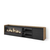 LOWBOARD, Schwarz und Eiche, 212/35/50cm, Kamin mit Feuereffekt XXL - Schwarz, Holzwerkstoff (212/50/35cm) - Skraut Home