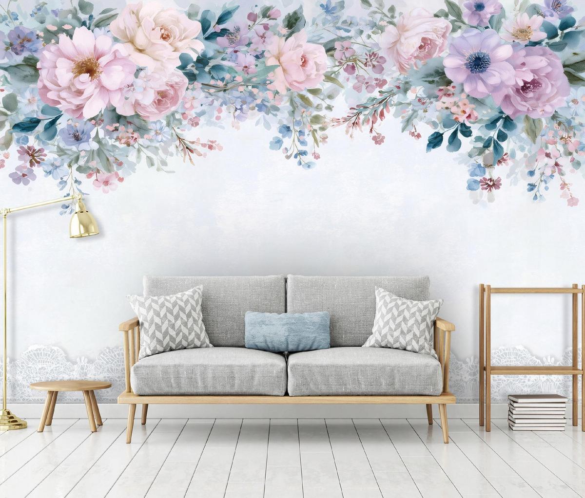 FOTOTAPETE Blumen Hängend Blau 150x105 cm - Multicolor, Papier (150/105cm) - Wallarena