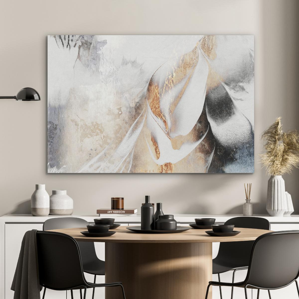 AKUSTIKBILD Luxus - Abstrakt - Gold - Weiß Wandbild Wohnzimmer 100x70 cm - Goldfarben, Kunststoff (100/70/0.9cm) - MuchoWow