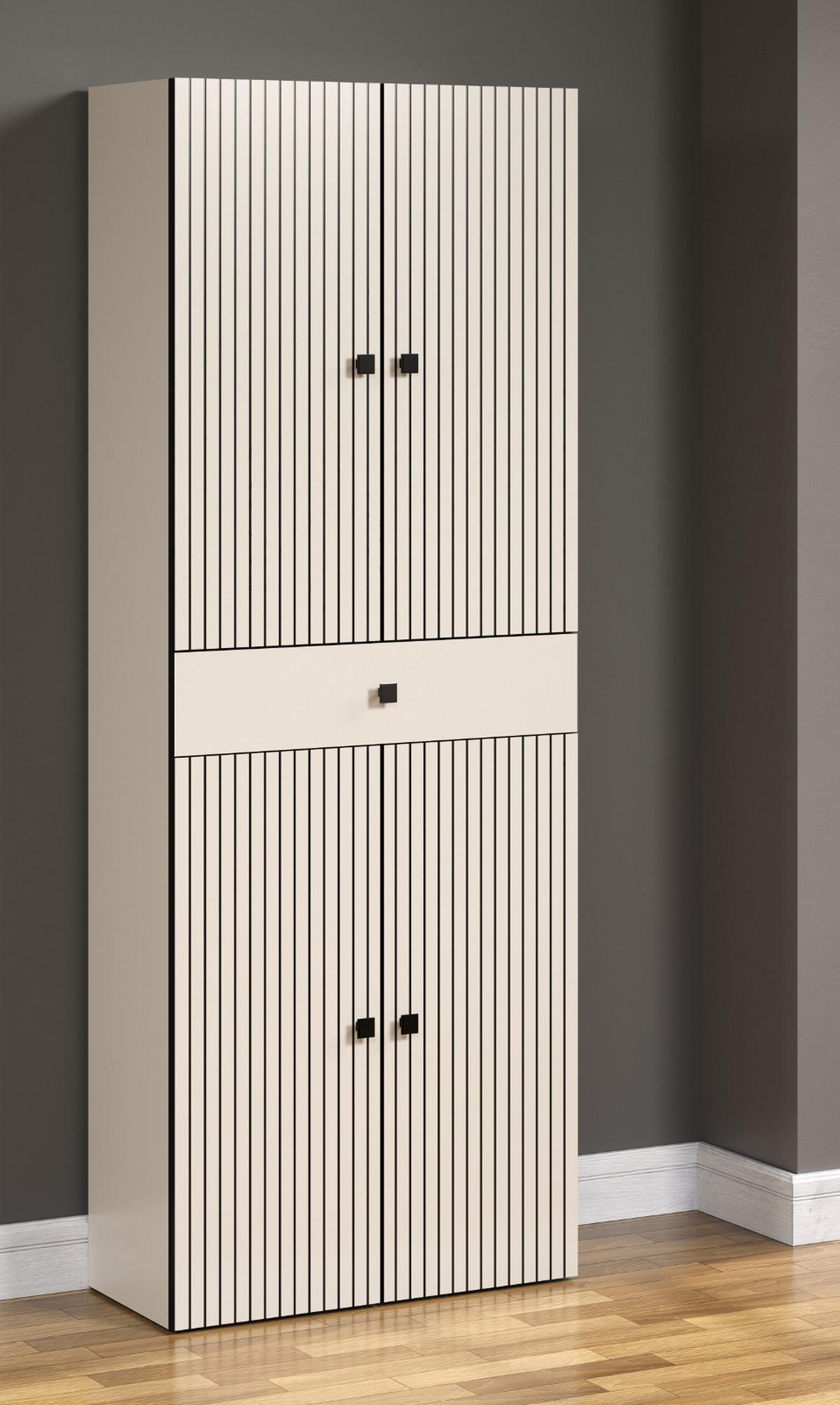 HOCHSCHRANK Kaschmir, grau 70 x 186 cm, Badschrank 4-türig - Kaschmir/Schwarz, Holzwerkstoff/Metall (70/186/31cm) - Top.Furn
