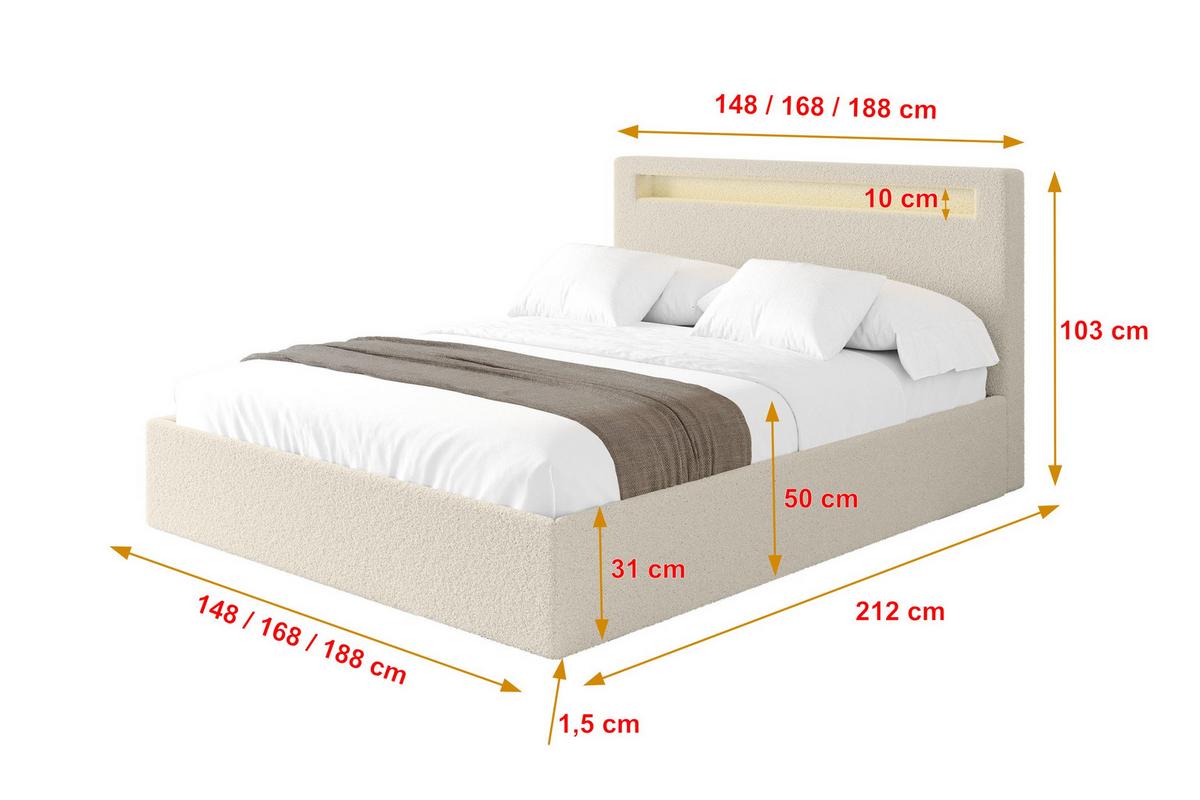 POLSTERBETT mit Bettkasten und Lattenrost, Boxbett ohne Matratze - GOLA 160x200 Beige - Sandfarben, Holzwerkstoff/Textil (160/200cm) - ALTDECOR