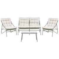 LOUNGE-SET mit Tisch 4-Sitzer Metall Beige/Grün Molveno - Beige/Grün, Metall - Beliani